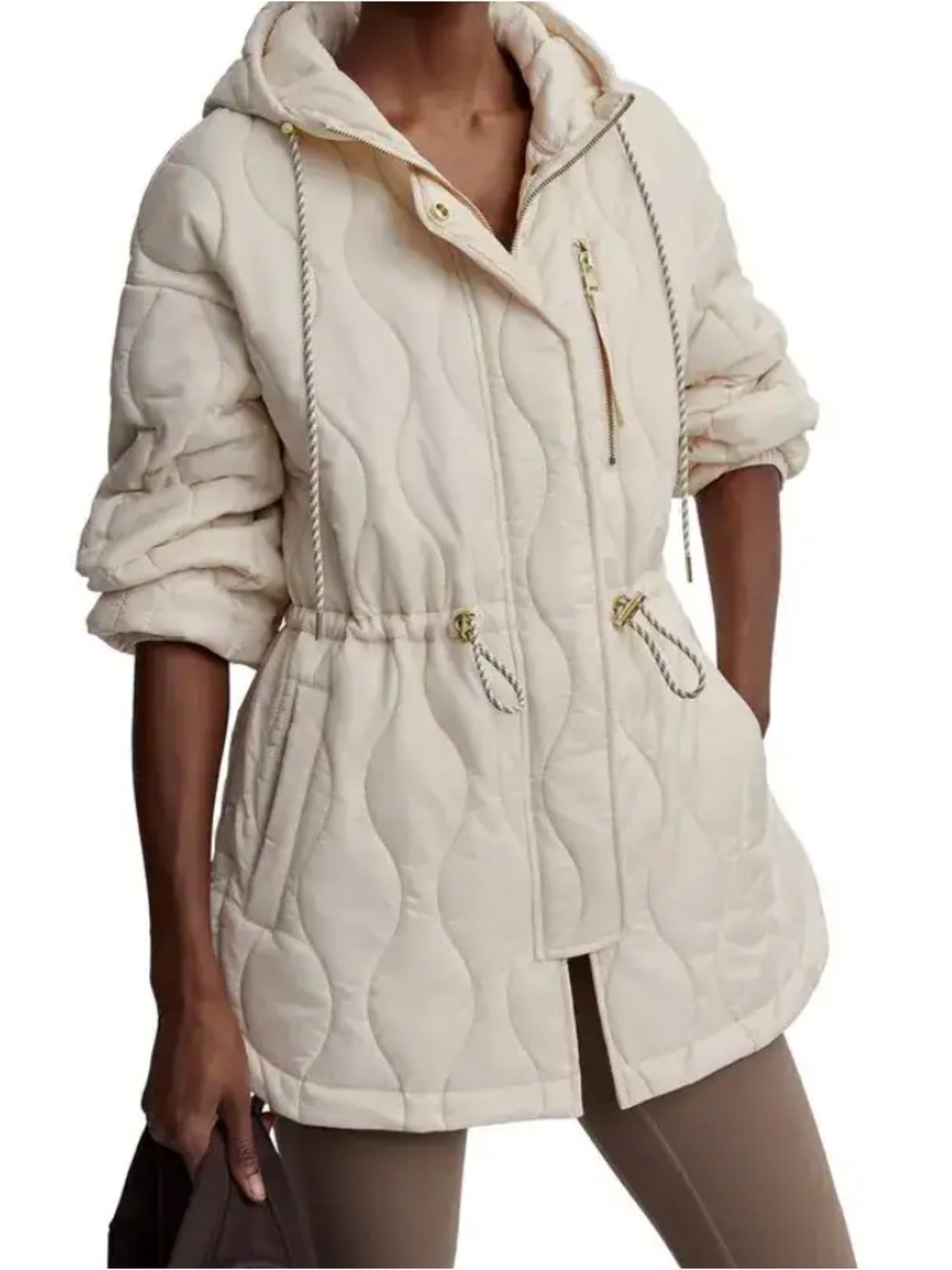 Varley Quilted Hooded Puffer Jacket in Cream